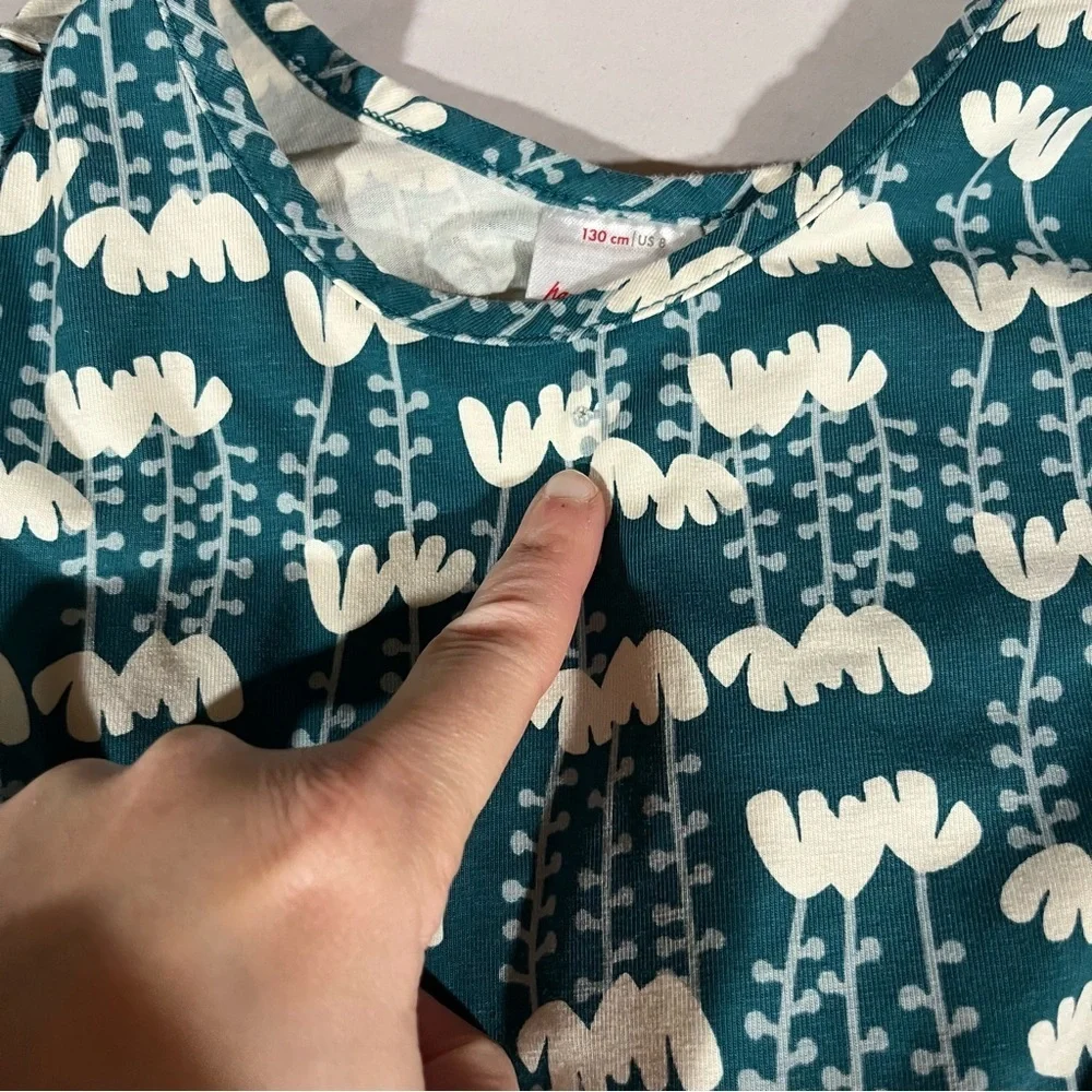 Hanna Andersson Teal and White Floral Girls Dress 8